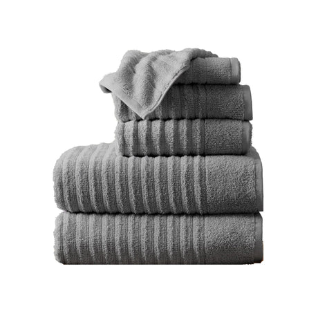 greatbayhome 6 Piece Set / Mid Grey Luxury Cotton Towels - Karina Collection Luxury 100% Cotton Ribbed Bath Towels | Karina Collection by Great Bay Home