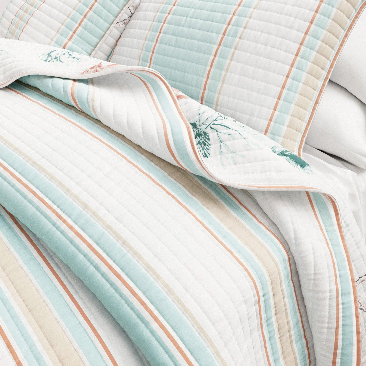 greatbayhome Quilts & Comforters Coastal Printed Cotton Quilt Set - St. Augustine Collection Coastal Striped Cotton Quilt Set | St. Augustine Collection by Great Bay Home