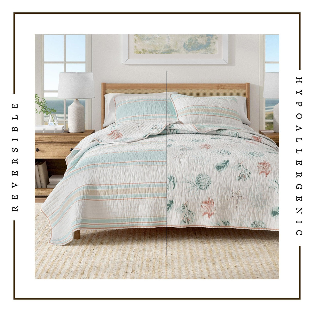 greatbayhome Quilts & Comforters Coastal Printed Cotton Quilt Set - St. Augustine Collection Coastal Striped Cotton Quilt Set | St. Augustine Collection by Great Bay Home