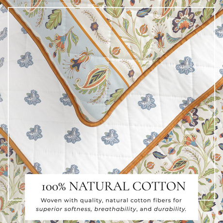 greatbayhome Quilts & Comforters Floral Boho Printed Cotton Quilt Set - Indira Collection Boho Bordered Floral Cotton Quilt Set | Indira Collection by Great Bay Home
