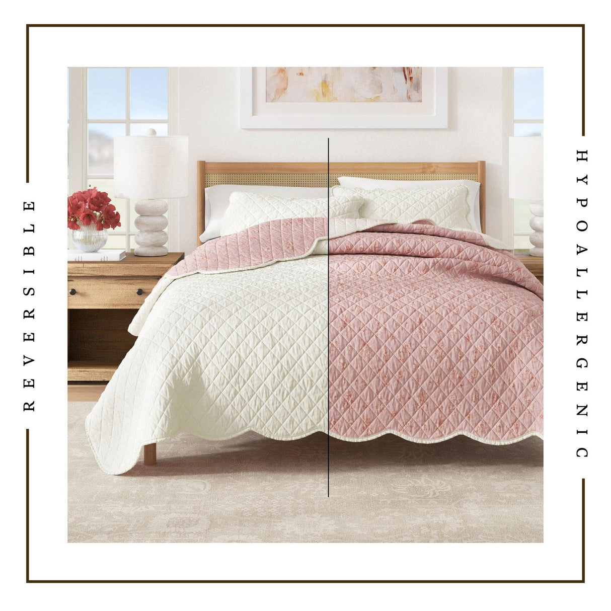greatbayhome Quilts & Comforters Floral Print & Scallopeded Edge Cotton Quilt Set - Sandie Collection Spring Petals Scalloped Cotton Quilt Set | Sandie Collection by Great Bay Home