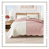 greatbayhome Quilts & Comforters Floral Print & Scallopeded Edge Cotton Quilt Set - Sandie Collection Spring Petals Scalloped Cotton Quilt Set | Sandie Collection by Great Bay Home