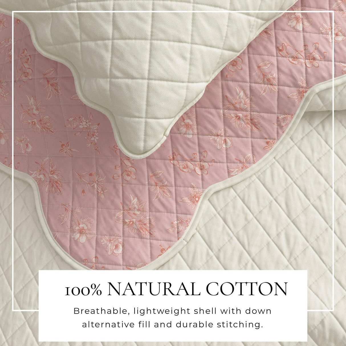 greatbayhome Quilts & Comforters Floral Print & Scallopeded Edge Cotton Quilt Set - Sandie Collection Spring Petals Scalloped Cotton Quilt Set | Sandie Collection by Great Bay Home