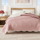greatbayhome Quilts & Comforters Twin / Twin XL / Spring Petals Peach Floral Print & Scallopeded Edge Cotton Quilt Set - Sandie Collection Spring Petals Scalloped Cotton Quilt Set | Sandie Collection by Great Bay Home