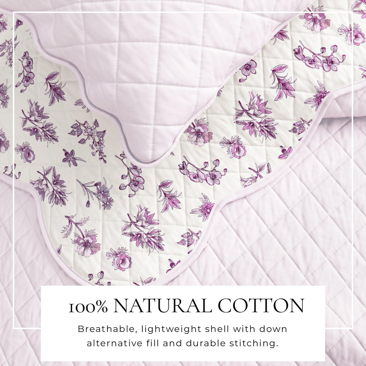 greatbayhome Quilts & Comforters Floral Print & Scallopeded Edge Cotton Quilt Set - Sandie Collection Spring Petals Scalloped Cotton Quilt Set | Sandie Collection by Great Bay Home