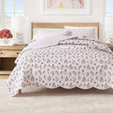 greatbayhome Quilts & Comforters Twin / Twin XL / Spring Petals Lavender Floral Print & Scallopeded Edge Cotton Quilt Set - Sandie Collection Spring Petals Scalloped Cotton Quilt Set | Sandie Collection by Great Bay Home