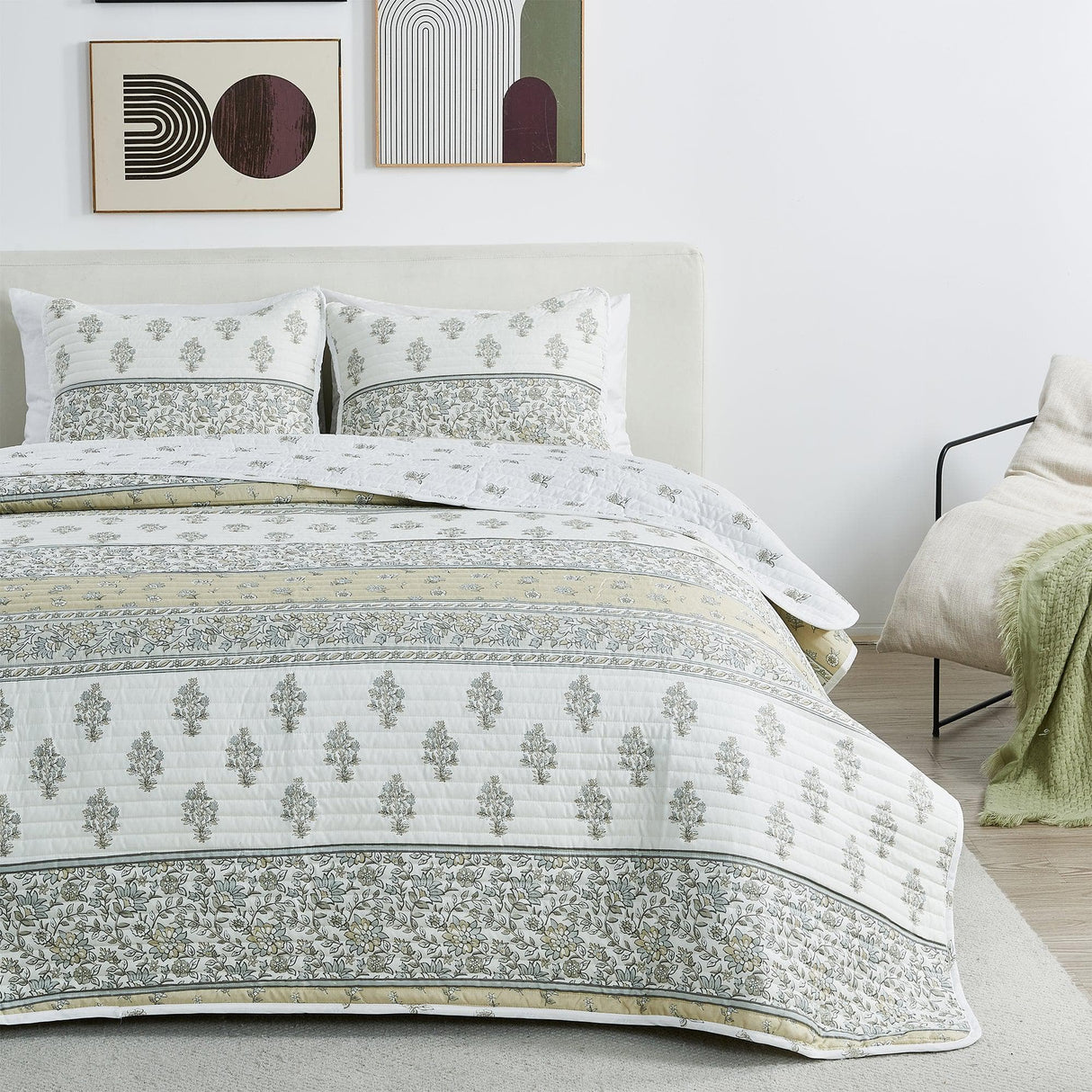 Floral-Striped-Microfiber-Quilt-Set-Hermine-Collection-Quilts-&-Comforters