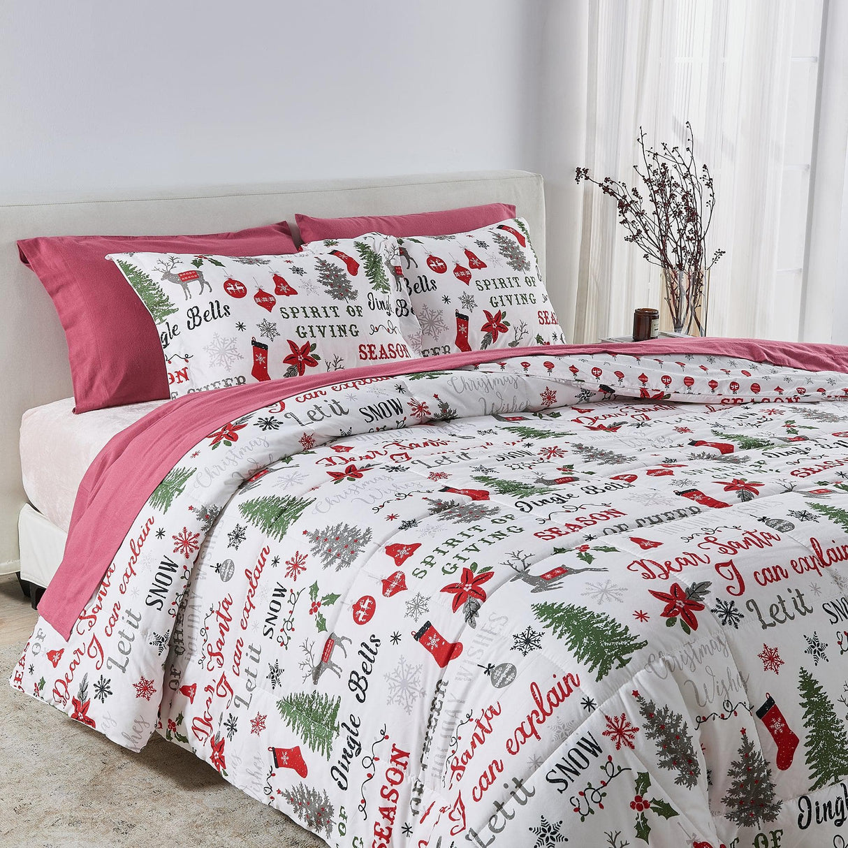 Reversible Christmas Comforter and Sham Set - Holiday / Lodge Odette Collection