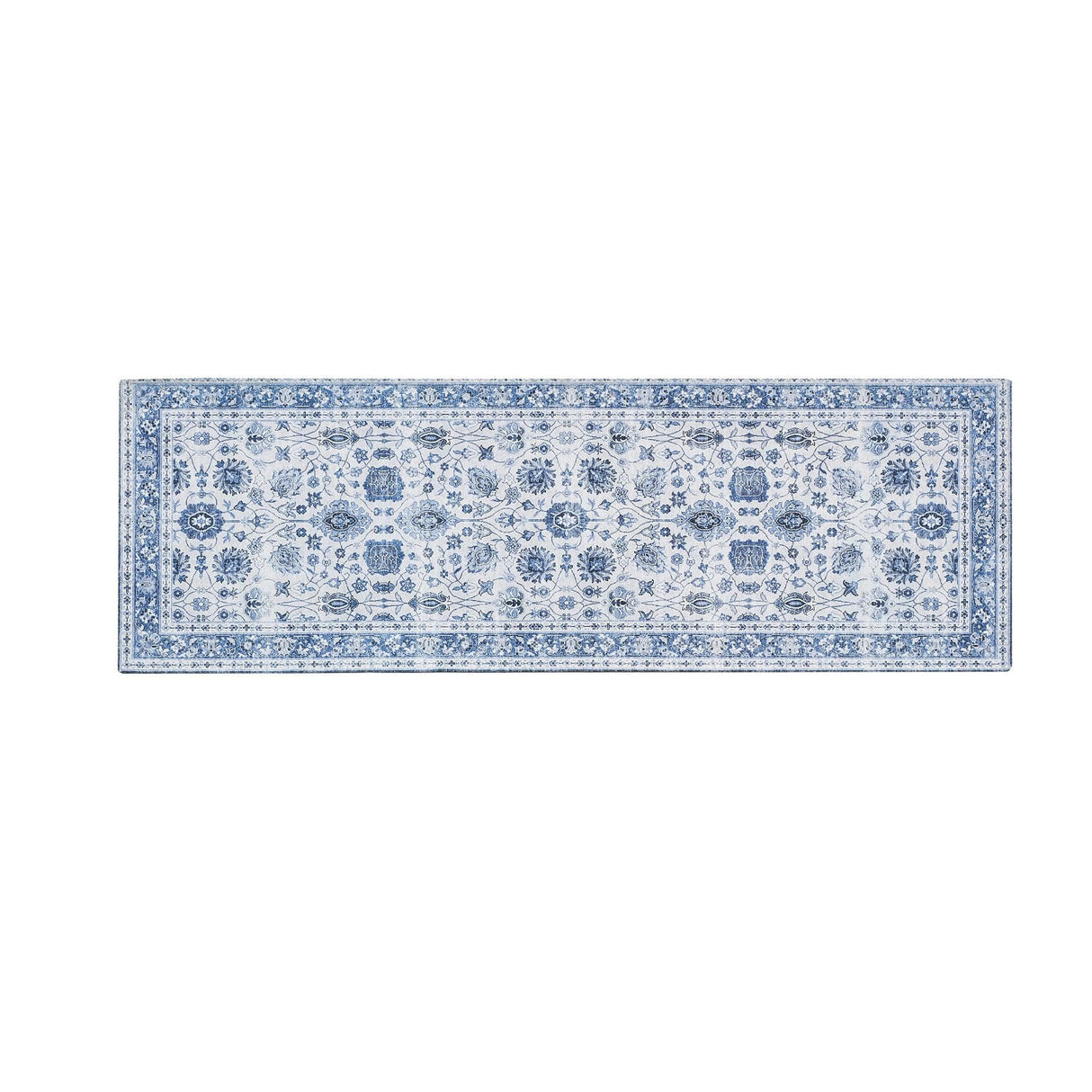 greatbayhome Rugs 2'4" x 7' / Blue Floral Machine Washable Accent Area Rug & Runner - Matra Collection Floral Washable Accent Runner 2'4" x 7' | Matra Collection by Great Bay Home