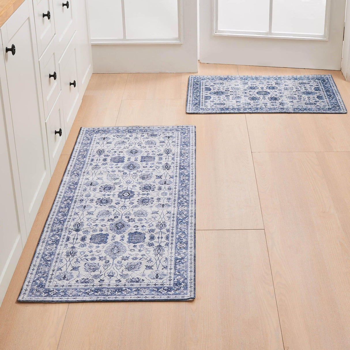 Floral Machine Washable Accent Area Rug & Runner 2 Pack - Blue