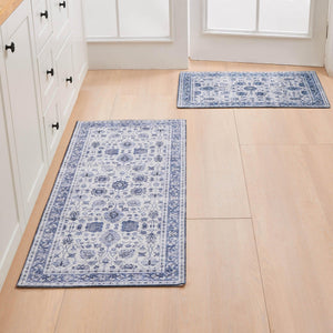 Floral Machine Washable Accent Area Rug & Runner 2 Pack - Blue
