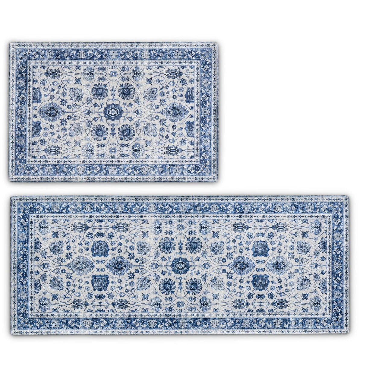 Floral Machine Washable Accent Area Rug & Runner 2 Pack - Blue