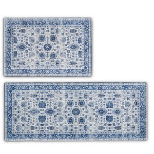 Floral Machine Washable Accent Area Rug & Runner 2 Pack - Blue