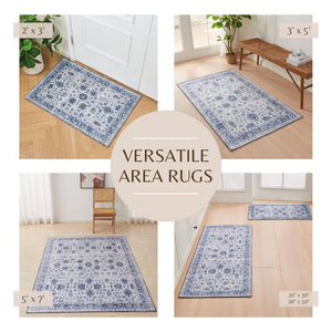 Floral Machine Washable Accent Area Rug & Runner 2 Pack - Blue