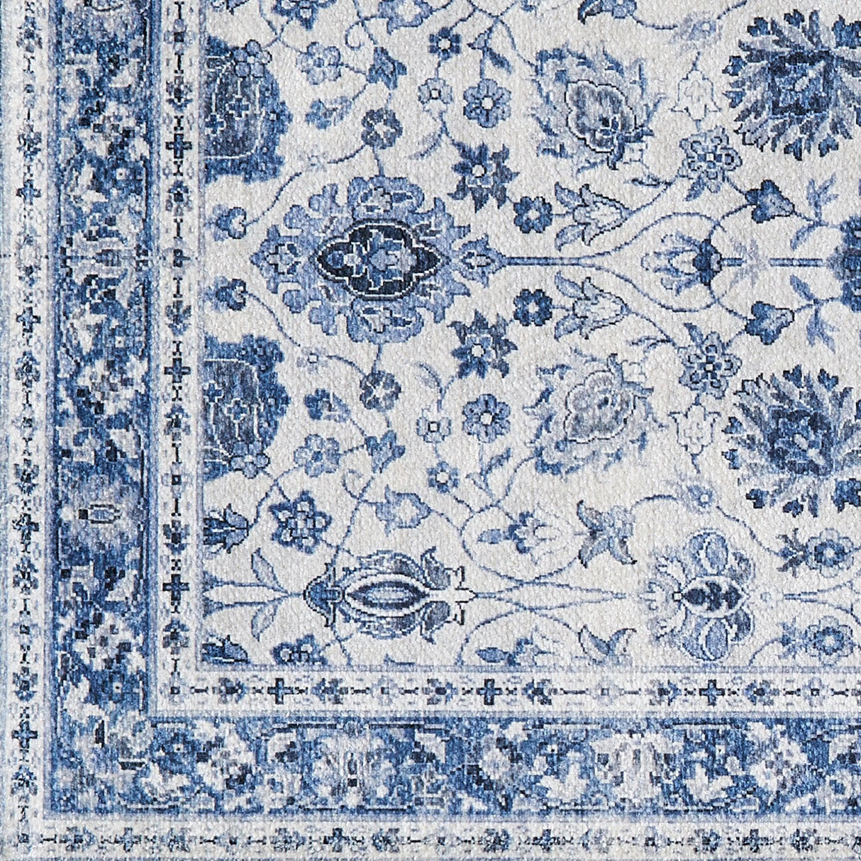 greatbayhome Rugs 3’ x 5’ / Blue Floral Machine Washable Accent Area Rug & Runner - Matra Collection Floral Washable Accent Area Rug 3' x 5' | Matra Collection by Great Bay Home