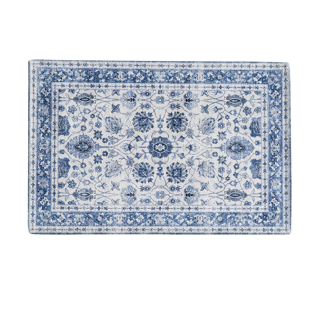 greatbayhome Rugs 5’ x 7’ / Blue Floral Machine Washable Accent Area Rug & Runner - Matra Collection Floral Washable Accent Area Rug 5' x7' | Matra Collection by Great Bay Home