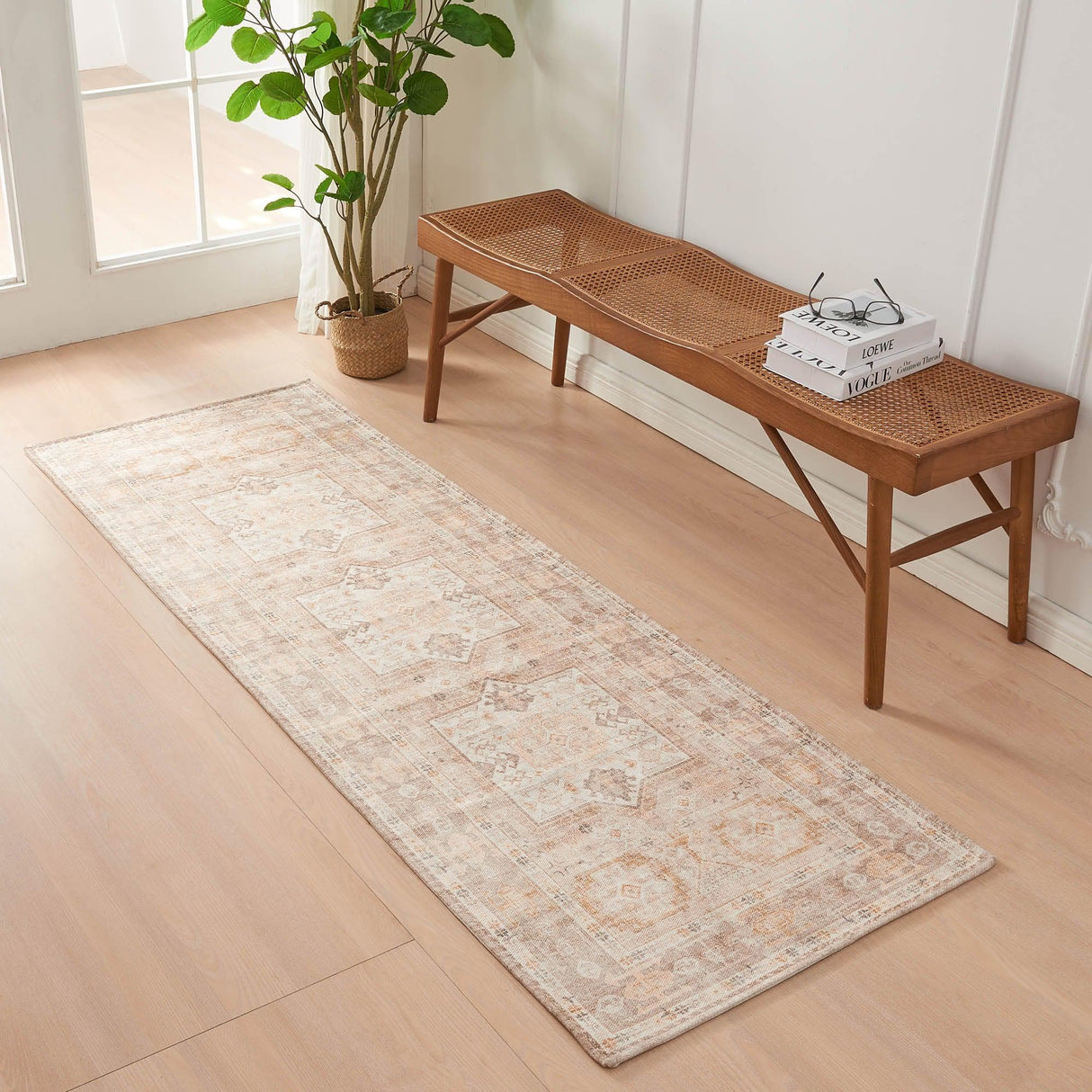 greatbayhome Rugs 2'4" x 7' / Tan Medallion Machine Washable Accent Area Rug & Runner - Nava Collection Medallion Washable Accent Runner 2'4" x 7' | Nava Collection by Great Bay Home