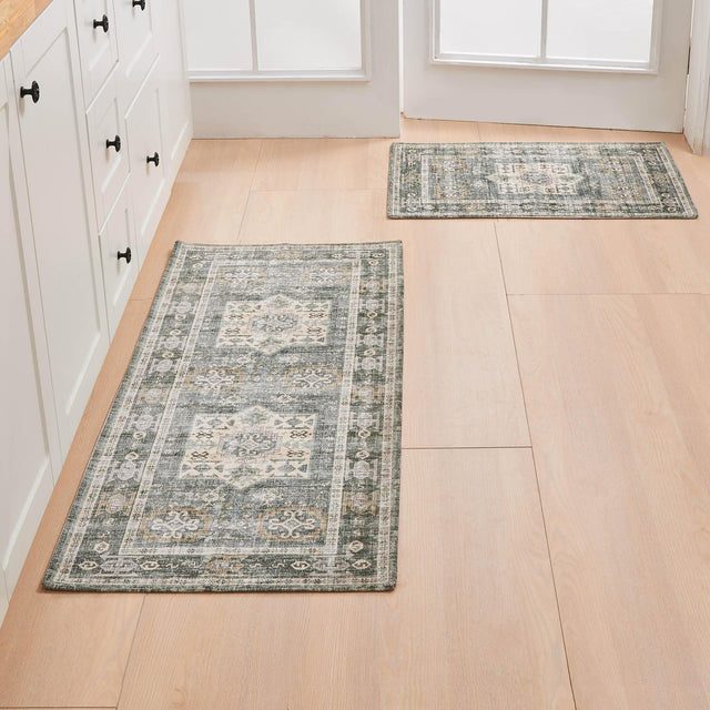 greatbayhome Rugs 20" x 30" & 20" x 50" (2 Pack) / Green Medallion Machine Washable Accent Area Rug & Runner - Nava Collection 2 Pack Medallion Washable Accent Area Rug & Runner | Nava Collection by Great Bay Home