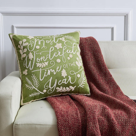 greatbayhome Throw Pillow Sham Square / Green Velvet Wonderful Embroidery Holiday Throw Pillow - Jubilee Collection Holiday Throw Pillow | Jubilee Collection by Great Bay Home