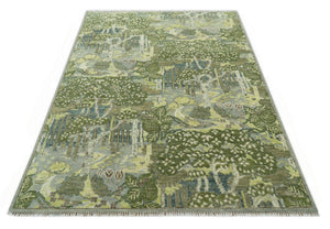 Green And Gray Nature Jungle Hand Knotted Custom Made wool area rug