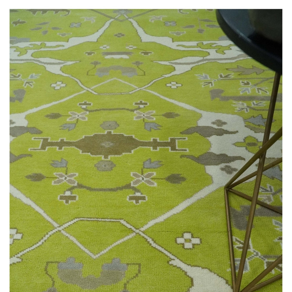 Green and Ivory Hand knotted Oriental Oushak Multi Size wool Area Rug