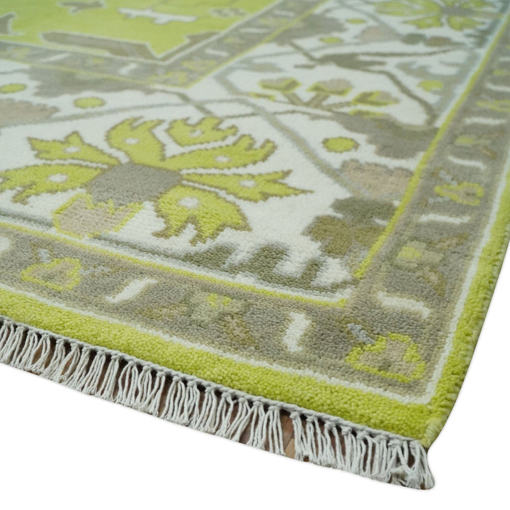 Green and Ivory Hand knotted Oriental Oushak Multi Size wool Area Rug