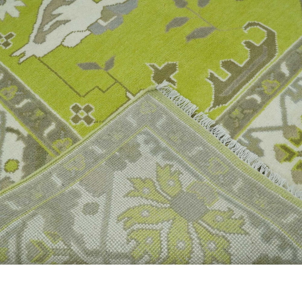 Green and Ivory Hand knotted Oriental Oushak Multi Size wool Area Rug