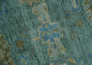 Green, Beige and Blue Hand knotted Traditional Oushak Multi Size Wool Area Rug