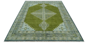 Green, Blue and Gray Hand Knotted Traditional Heriz 8x10 wool area rug