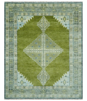 Green, Blue and Gray Hand Knotted Traditional Heriz Multi Size wool area rug