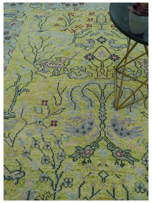 Green, Blue And Red Plant and Branches Hand Knotted Custom Made wool area rug