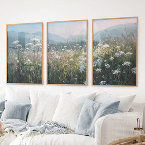 Wildflower Field at Sunset – Nature Wall Art Set of 3