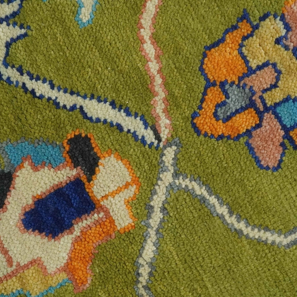 Green, Gray and Peach Vibrant Colorful Hand knotted Traditional Oushak 8x10 and 9x12 wool Area Rug