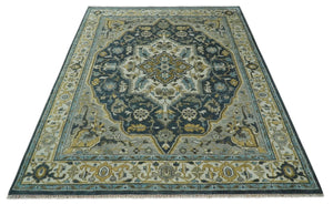 Ivory, Teal, and silver Hand Knotted Traditional Medallion Multi size wool Area Rug