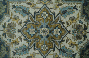 Ivory, Teal, and silver Hand Knotted Traditional Medallion Multi size wool Area Rug
