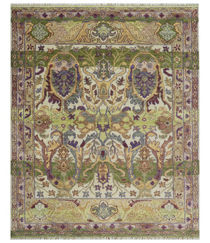 Green, Ivory And Gold Transition Hand Knotted Custom Made wool area rug