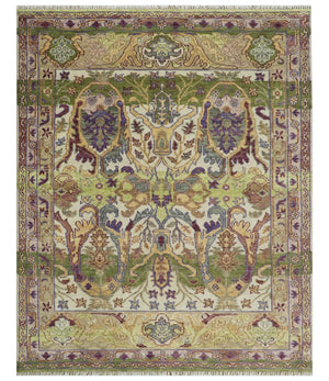 Green, Ivory And Gold Transition Hand Knotted Custom Made wool area rug