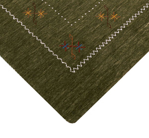 Green Modern Gabbeh Border Design Hand Loomed Wool Area Rug