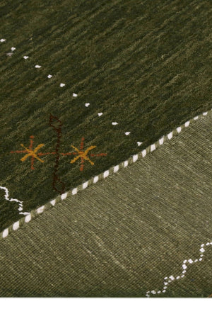 Green Modern Gabbeh Border Design Hand Loomed Wool Area Rug