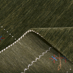 Green Modern Gabbeh Border Design Hand Loomed Wool Area Rug