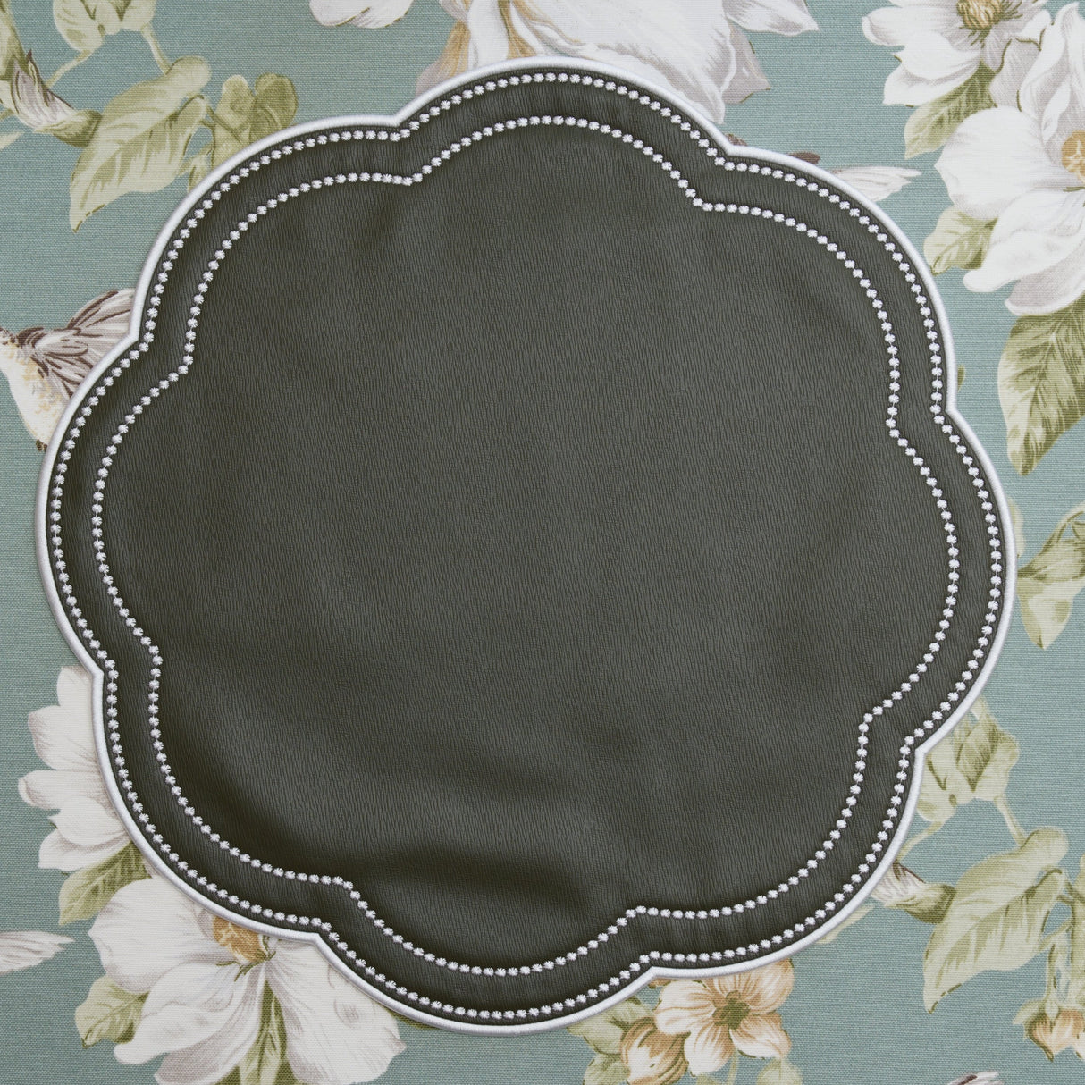 NURTURE GREEN SCALLOPED FAUX LEATHER PLACEMAT