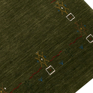 Green Tribal Border Design Hand Loomed Wool Area Rug