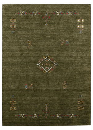 Green Tribal Center Medallion Hand Loomed Wool Area Rug