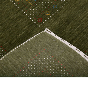 Green Tribal Center Pattern Hand Loomed Wool Area Rug