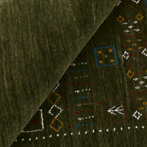 Green Tribal Center Pattern Hand Loomed Wool Area Rug