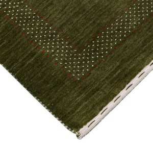 Green Tribal Center Pattern Hand Loomed Wool Area Rug