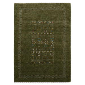 Green Tribal Center Pattern Hand Loomed Wool Area Rug