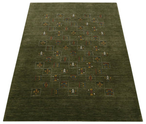 Green Tribal Design Hand Loomed Wool Area Rug