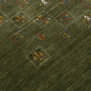 Green Tribal Design Hand Loomed Wool Area Rug