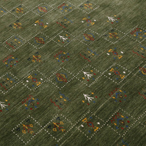 Green Tribal Design Hand Loomed Wool Area Rug